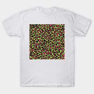 Leopard Pattern in Raspberry on Lime Green T-Shirt